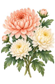 淡い色の菊｜秋の花の水彩・無料イラスト素材 98365