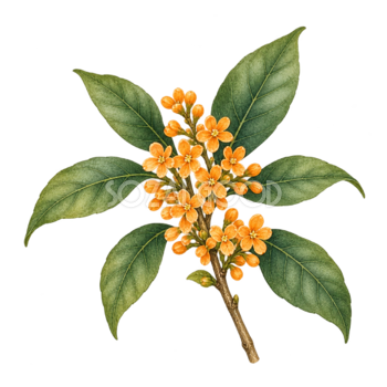 キンモクセイ・小枝｜秋の花の水彩・無料イラスト素材 98368