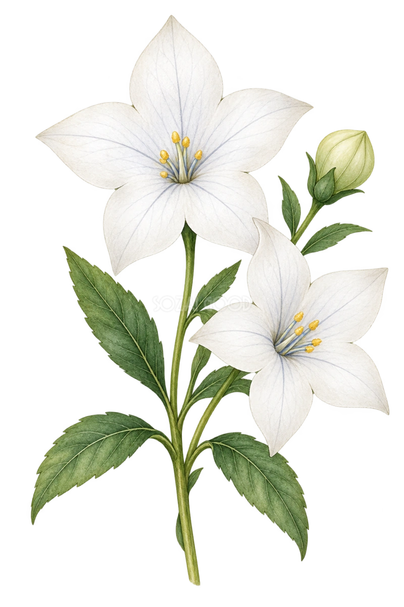 白い桔梗|秋の花の水彩・無料イラスト素材 98372