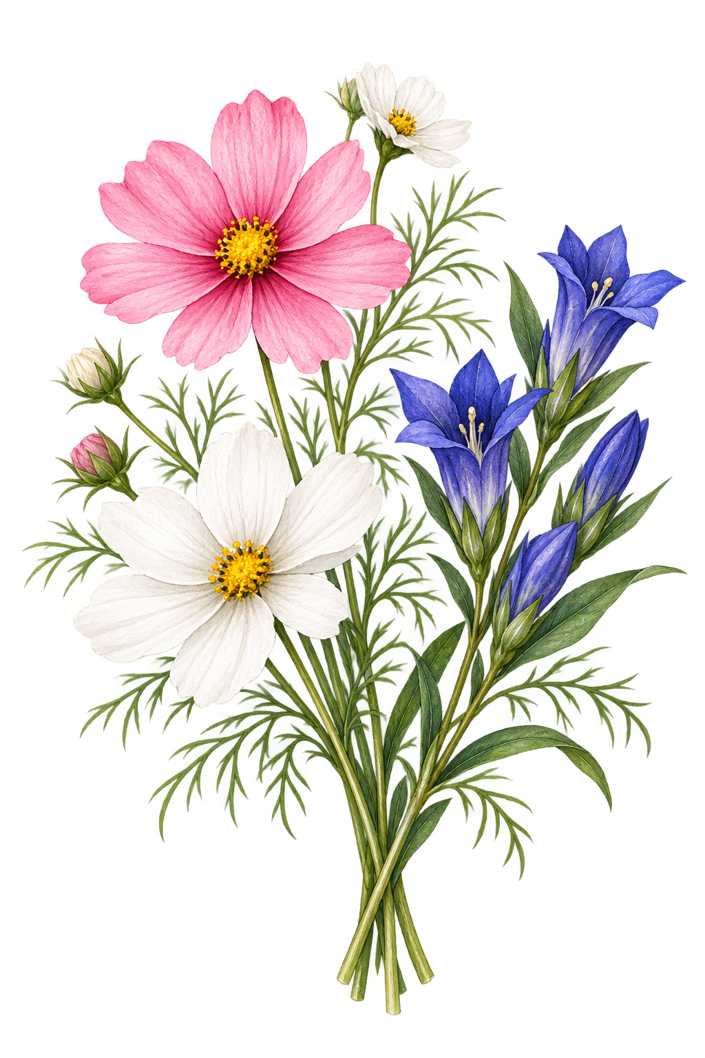 コスモスとリンドウ｜秋の花の水彩・無料イラスト素材 98375に写真・文字を入れる