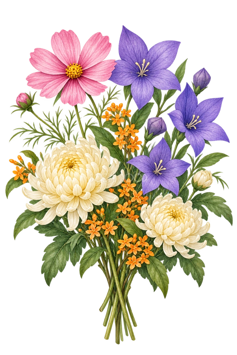 秋の花のブーケ|秋の花の水彩・無料イラスト素材 98377