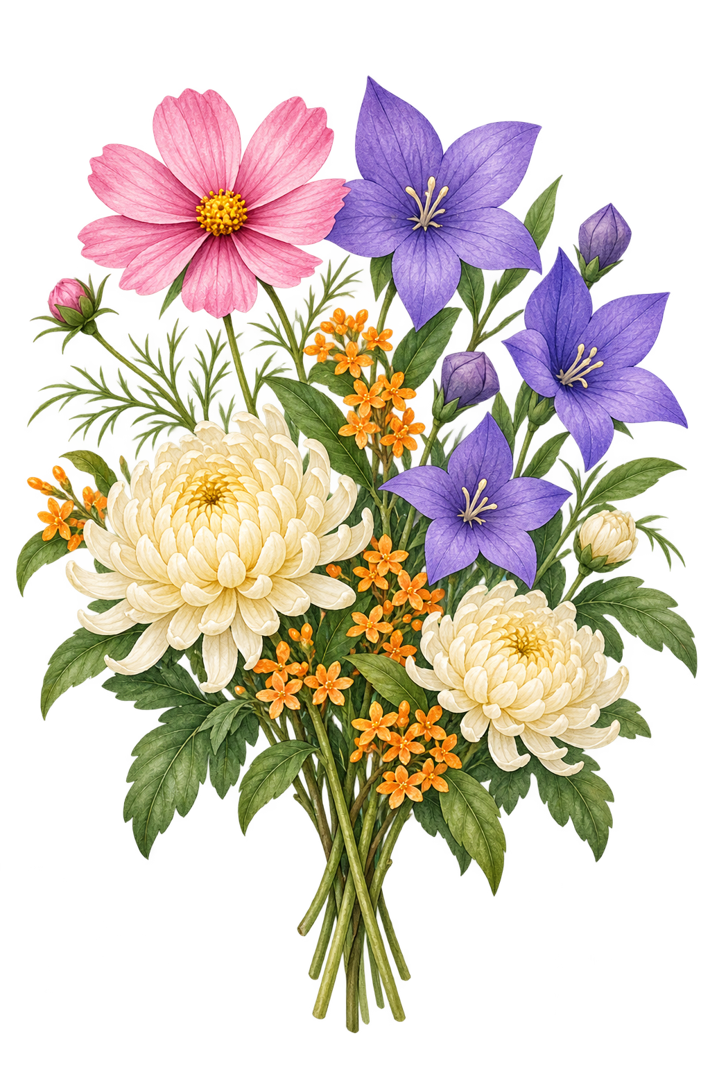 秋の花のブーケ｜秋の花の水彩・無料イラスト素材 98377に写真・文字を入れる