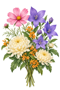 秋の花のブーケ｜秋の花の水彩・無料イラスト素材 98377