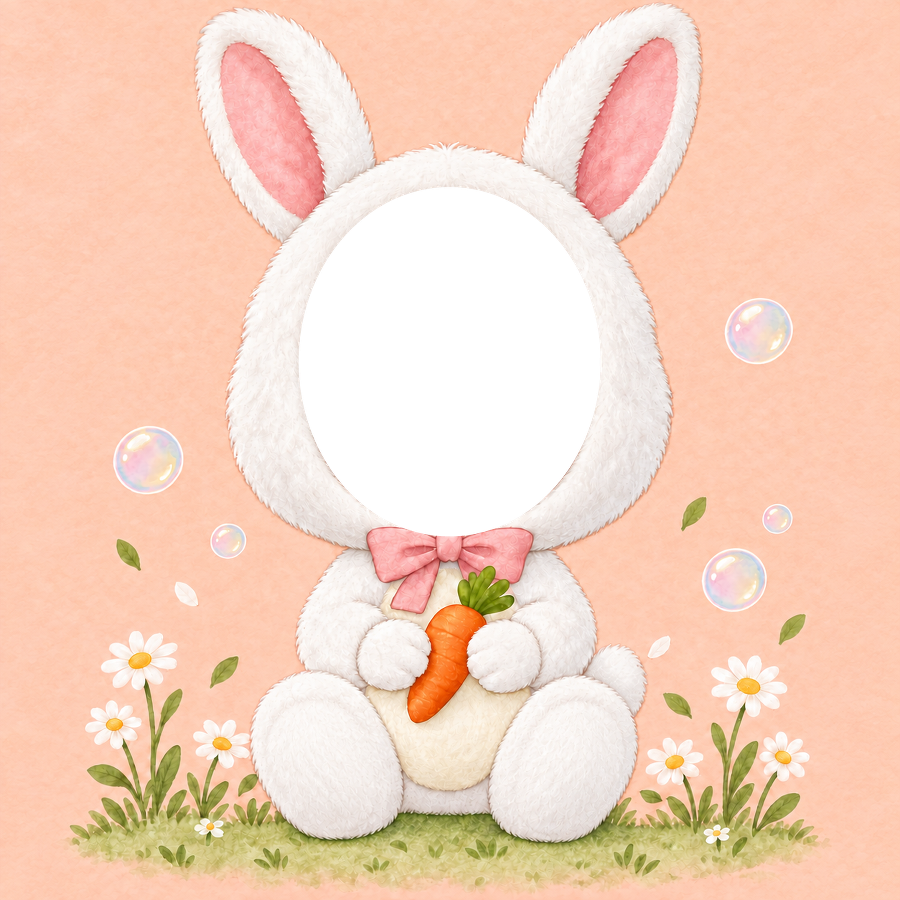 うさぎの被り物・顔出し写真フレーム｜子ども向けのかわいい無料イラスト 98379に写真・文字を入れる