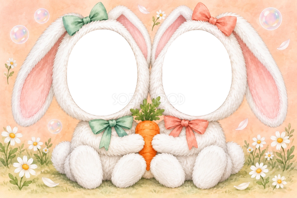 うさぎの兄弟・姉妹の被り物写真フレーム｜兄弟・姉妹で楽しむ無料イラスト 98392