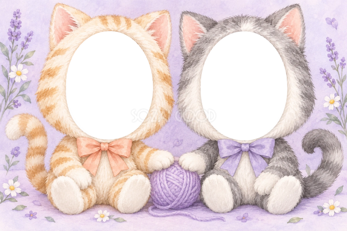 ねこの兄弟・姉妹の被り物写真フレーム｜兄弟・姉妹で楽しむ無料イラスト 98394