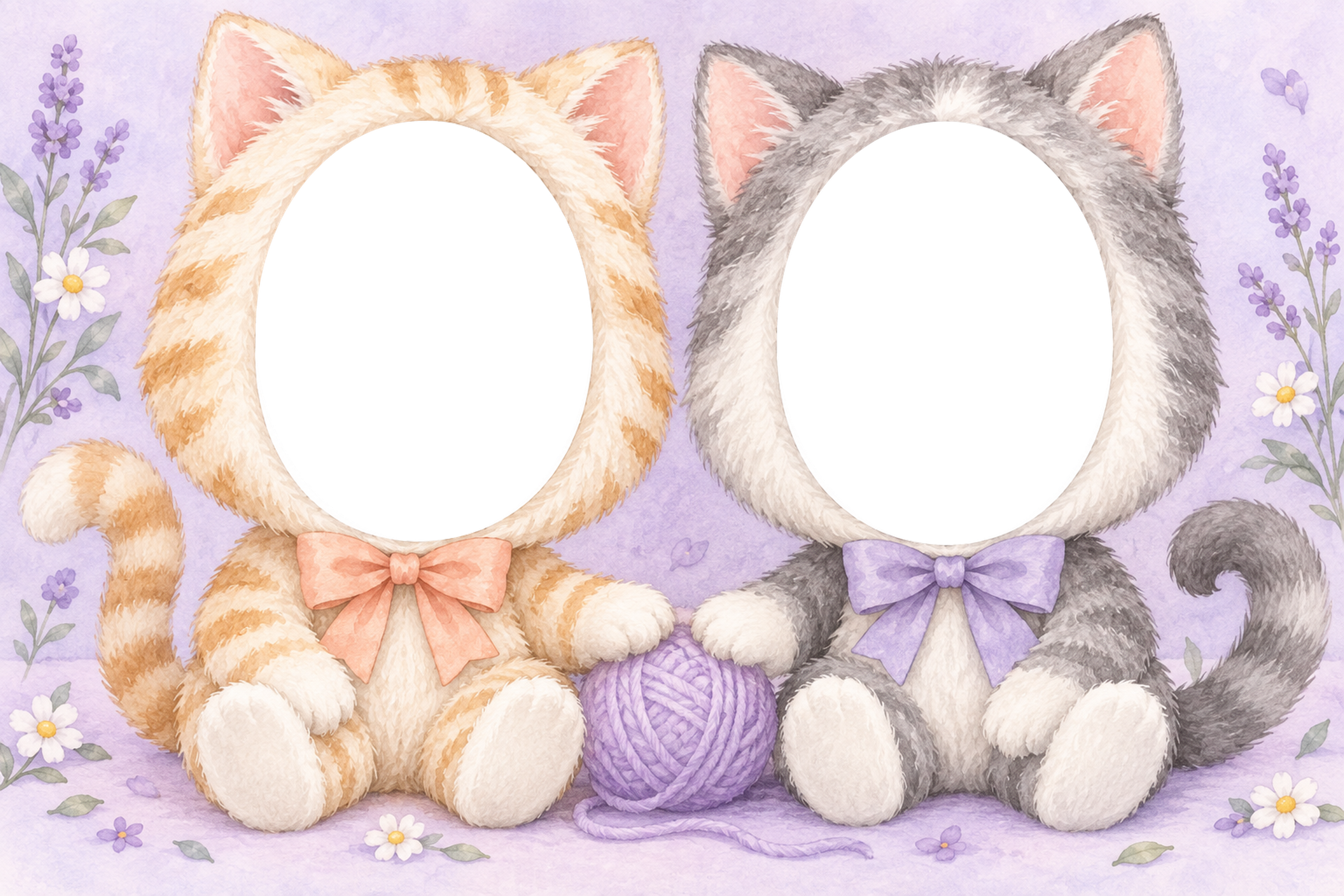 ねこの兄弟・姉妹の被り物写真フレーム｜兄弟・姉妹で楽しむ無料イラスト 98394に写真・文字を入れる