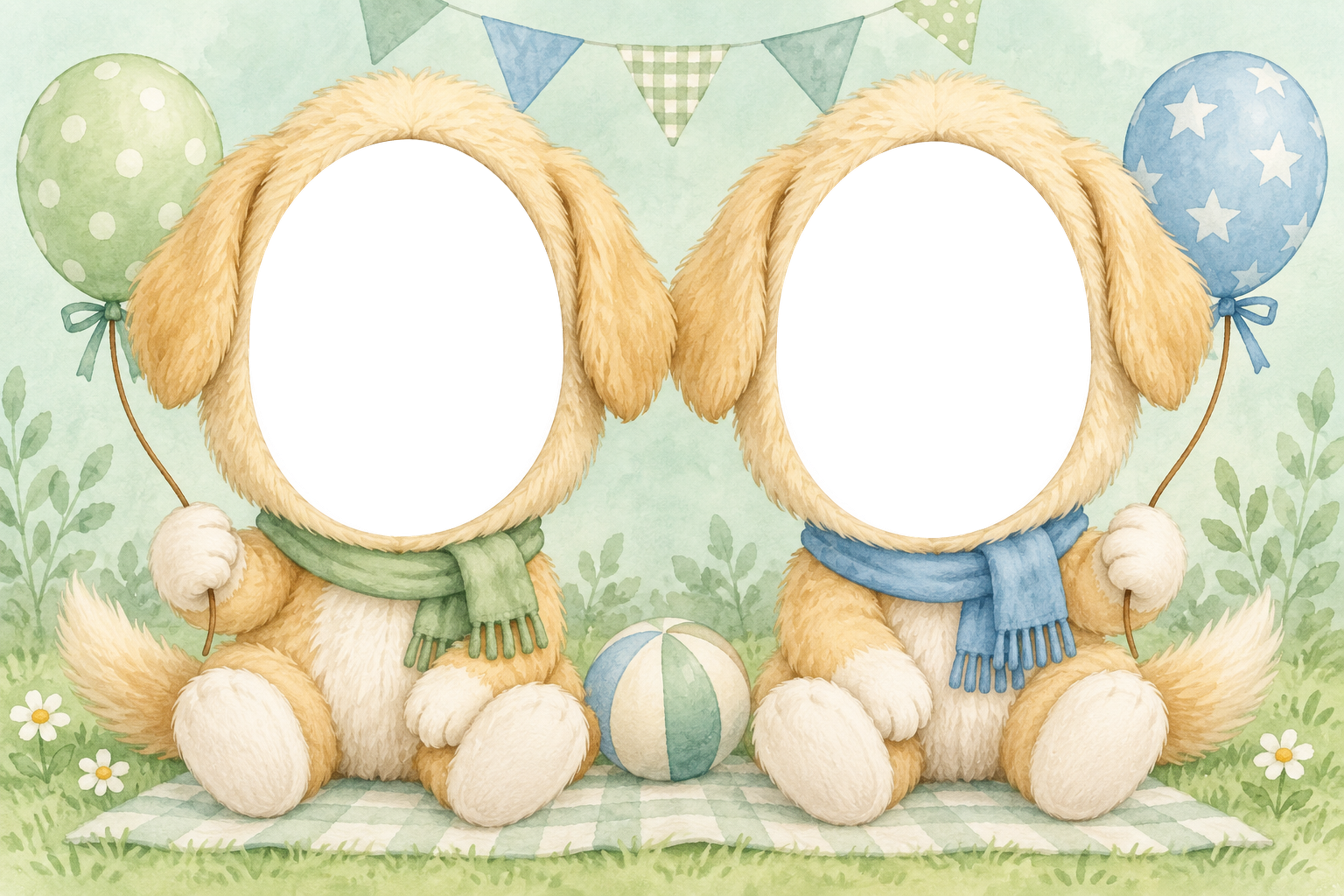 いぬの兄弟・姉妹の被り物写真フレーム｜兄弟・姉妹で楽しむ無料イラスト 98395に写真・文字を入れる