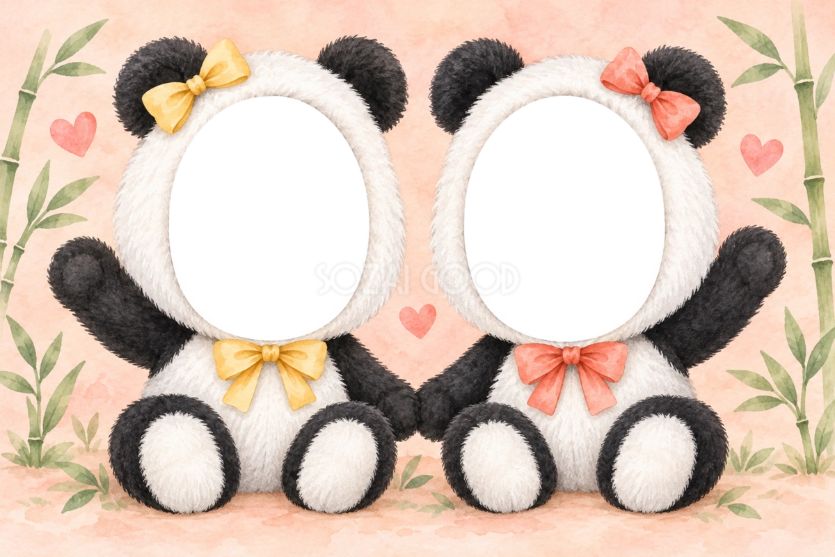 パンダの兄弟・姉妹の被り物写真フレーム|兄弟・姉妹で楽しむ無料イラスト 98396