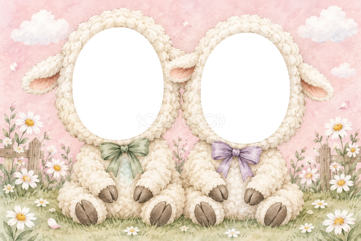 ひつじの兄弟・姉妹の被り物写真フレーム|兄弟・姉妹で楽しむ無料イラスト 98397