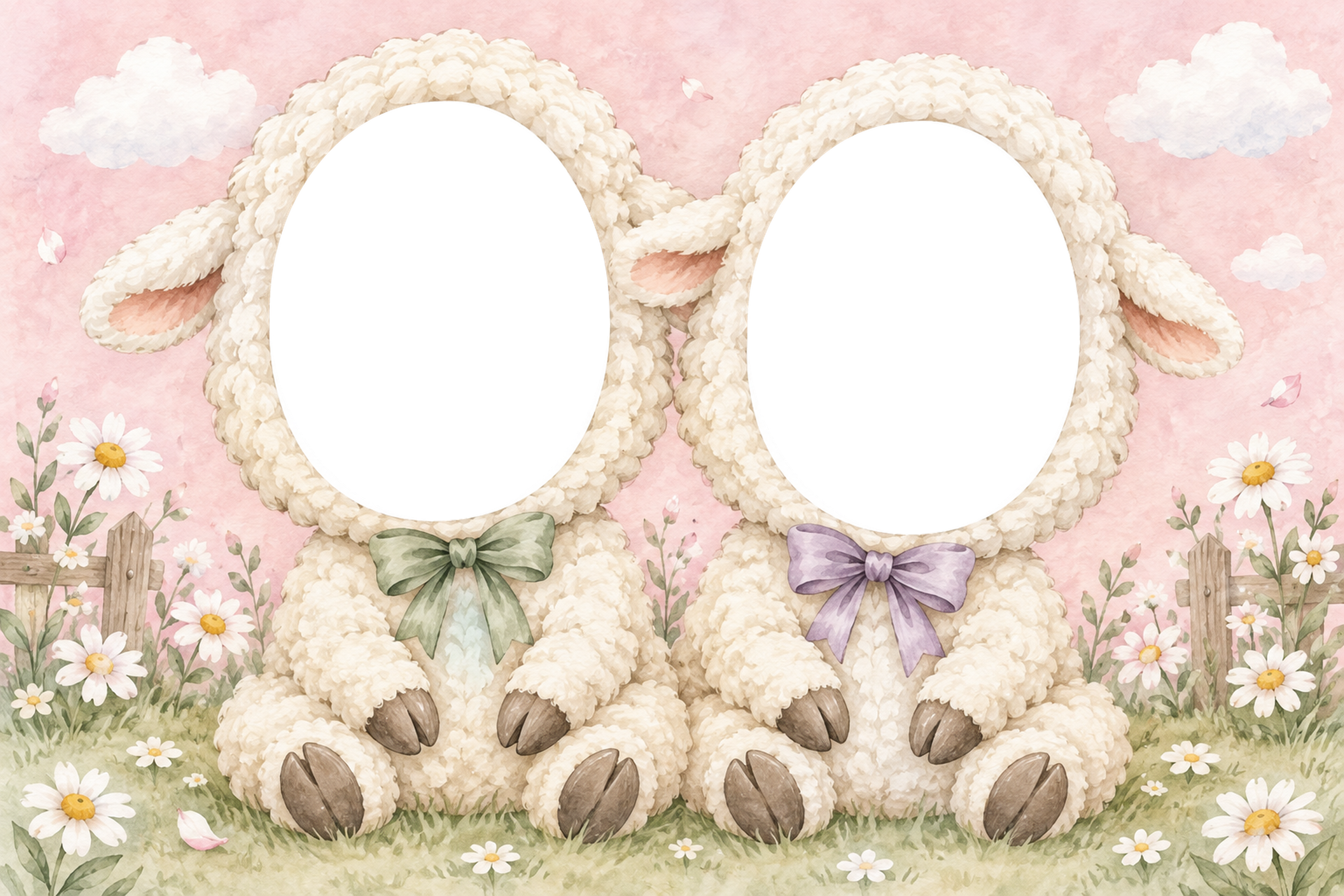 ひつじの兄弟・姉妹の被り物写真フレーム｜兄弟・姉妹で楽しむ無料イラスト 98397に写真・文字を入れる