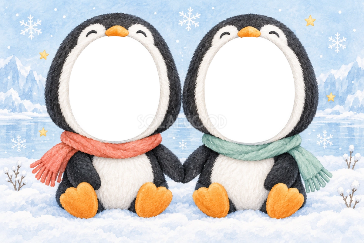 ペンギンの兄弟・姉妹の被り物写真フレーム|兄弟・姉妹で楽しむ無料イラスト 98403