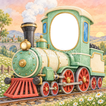 汽車の窓からこんにちは写真フレーム｜子ども向けのかわいい無料イラスト 98405
