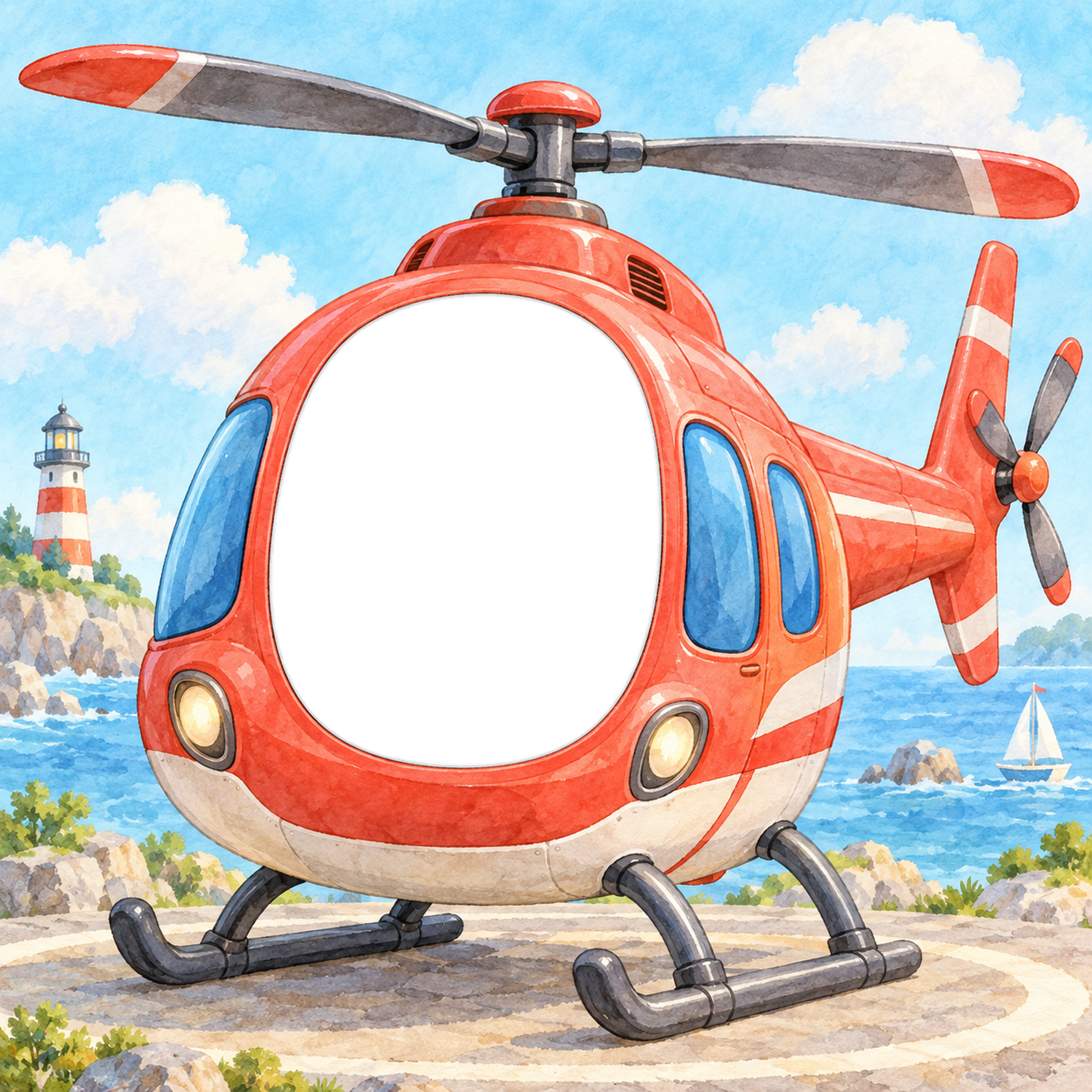 ヘリコプターの窓からこんにちは写真フレーム｜子ども向けのかわいい無料イラスト 98415に写真・文字を入れる