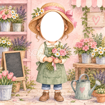 お花屋さんになりきり写真フレーム｜子ども向けのかわいい無料イラスト 98421