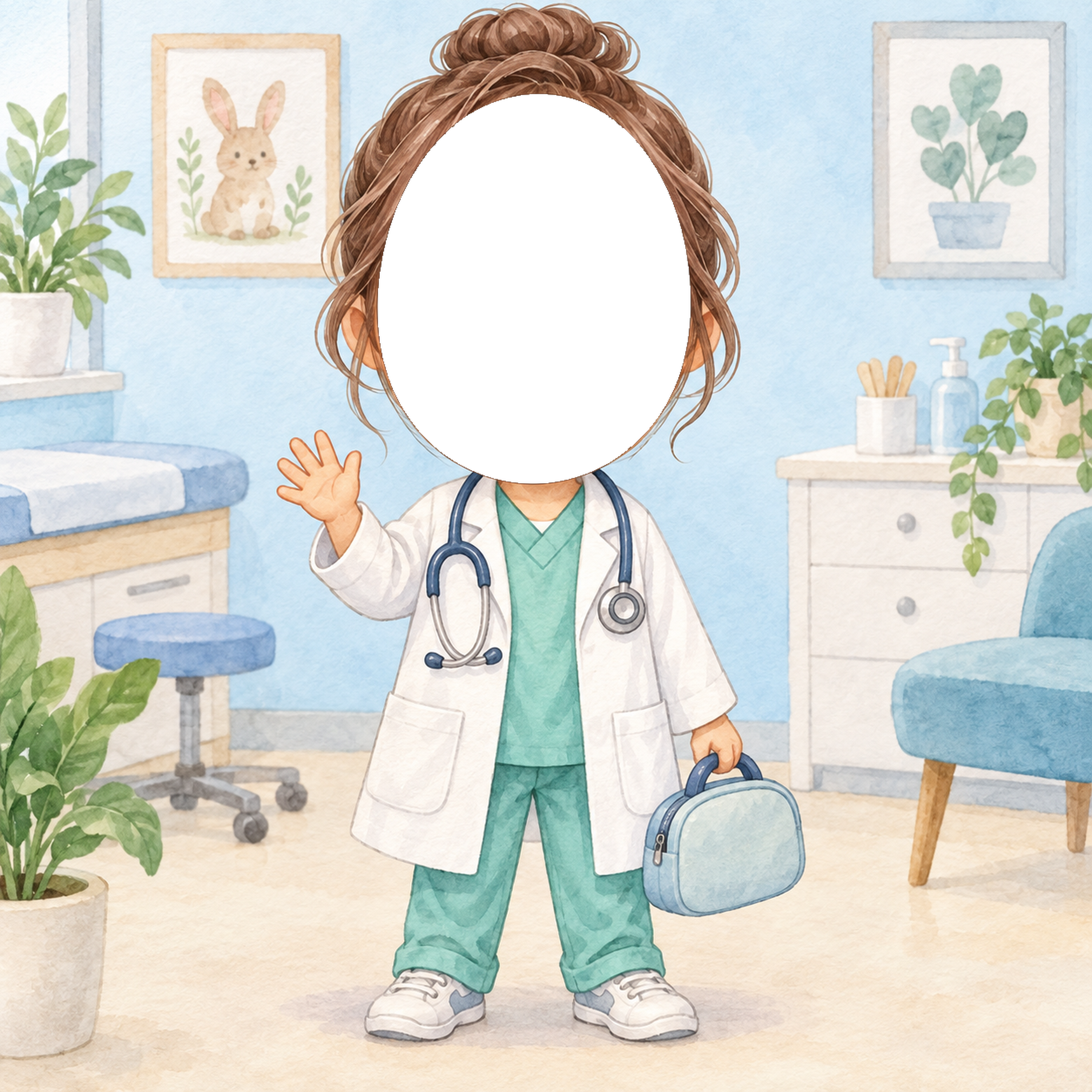 お医者さんになりきり写真フレーム｜子ども向けのかわいい無料イラスト 98422に写真・文字を入れる