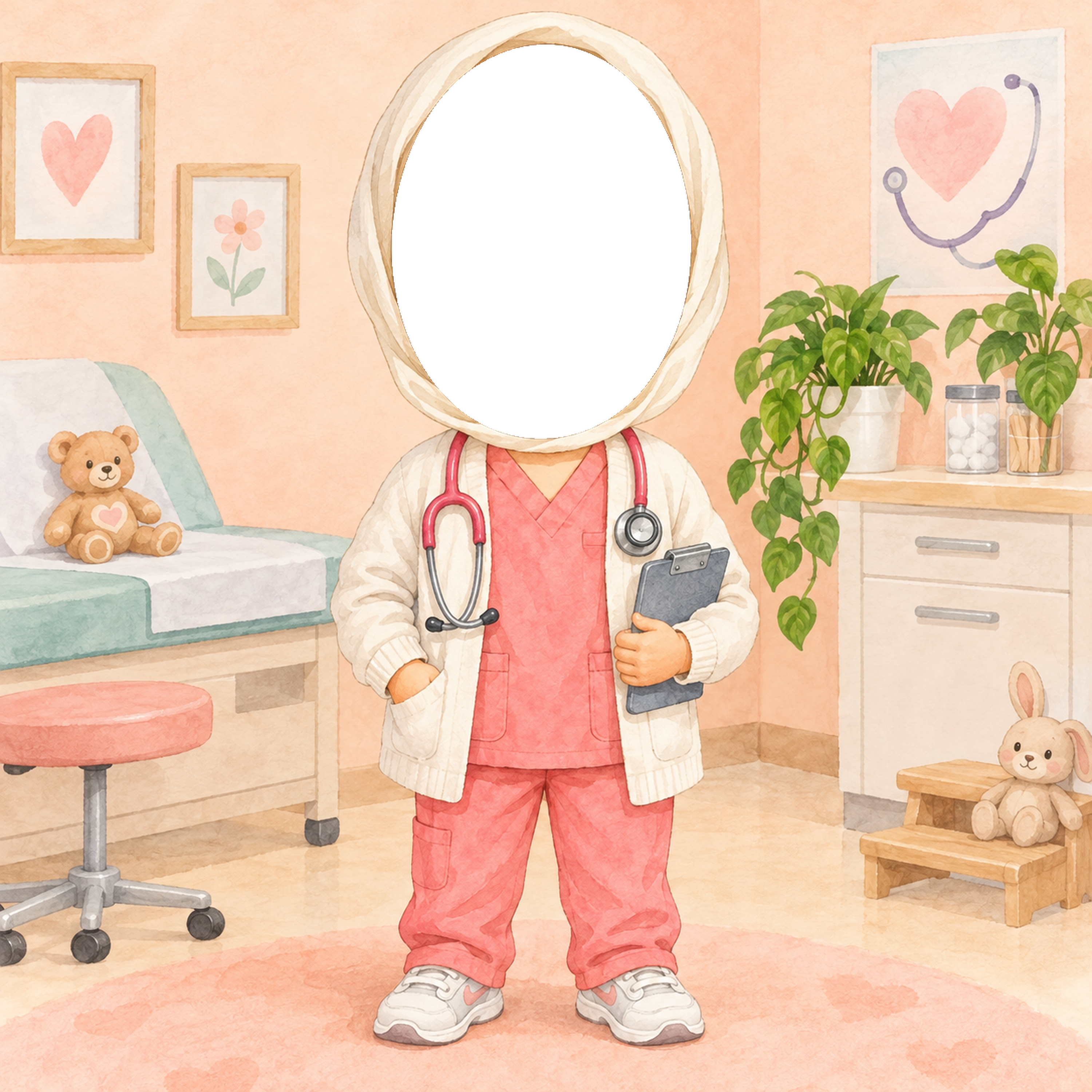 看護師さんになりきり写真フレーム｜子ども向けのかわいい無料イラスト 98423に写真・文字を入れる