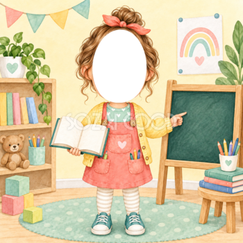 先生になりきり写真フレーム｜子ども向けのかわいい無料イラスト 98424