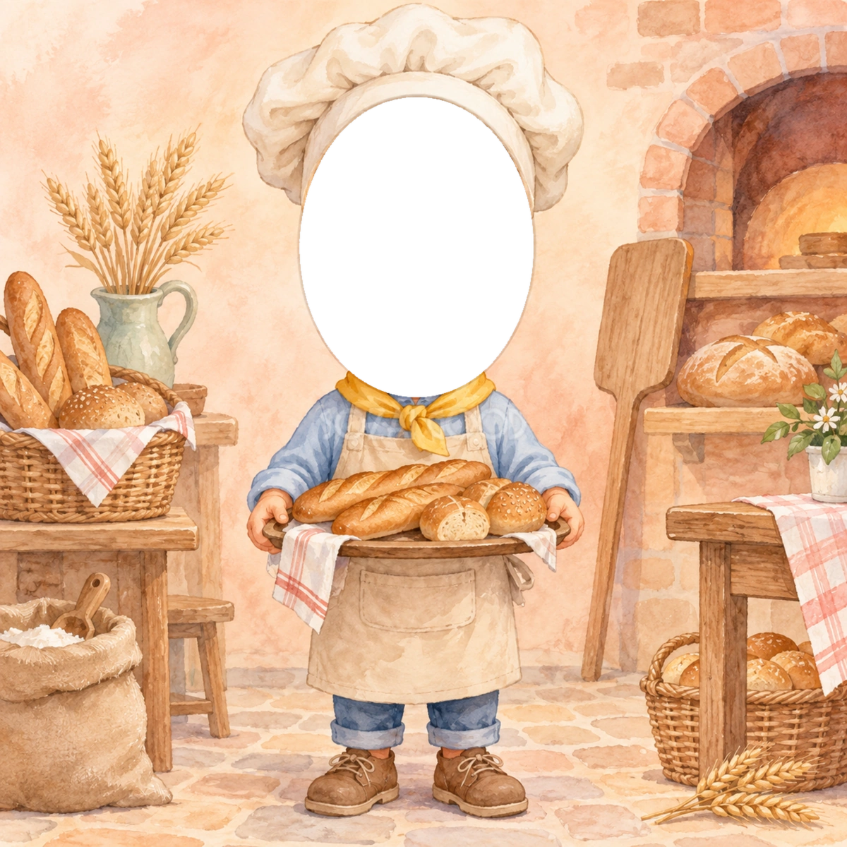 パン屋さんになりきり写真フレーム｜子ども向けのかわいい無料イラスト 98425