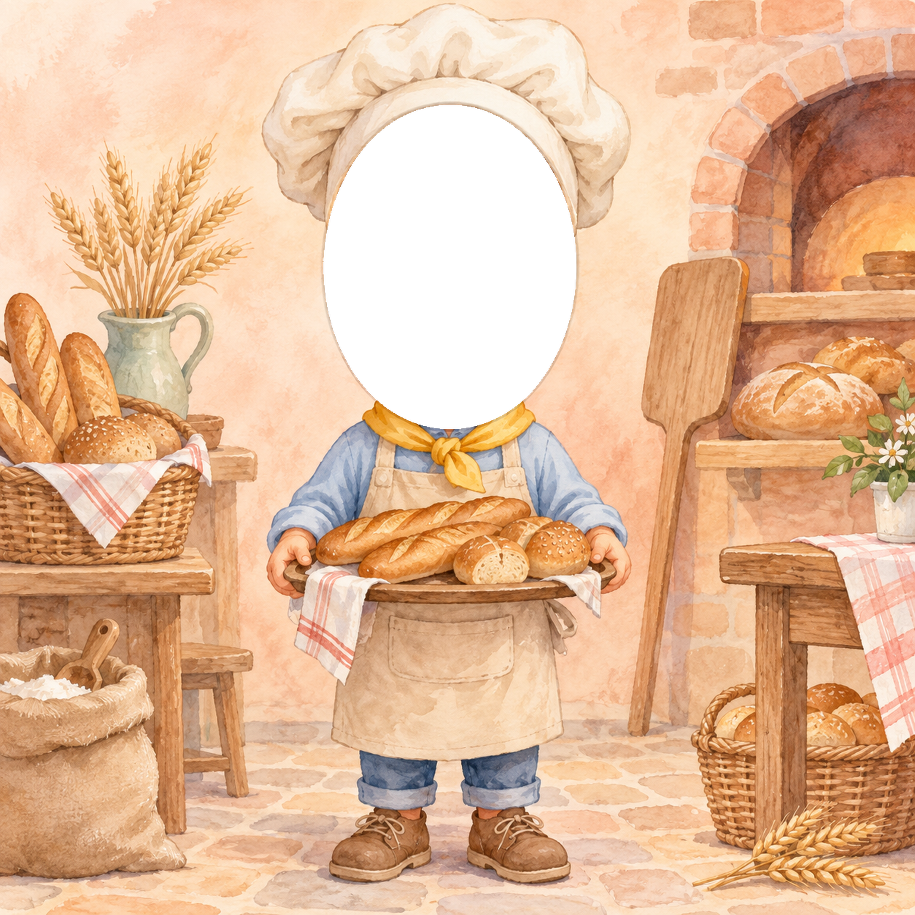 パン屋さんになりきり写真フレーム｜子ども向けのかわいい無料イラスト 98425に写真・文字を入れる