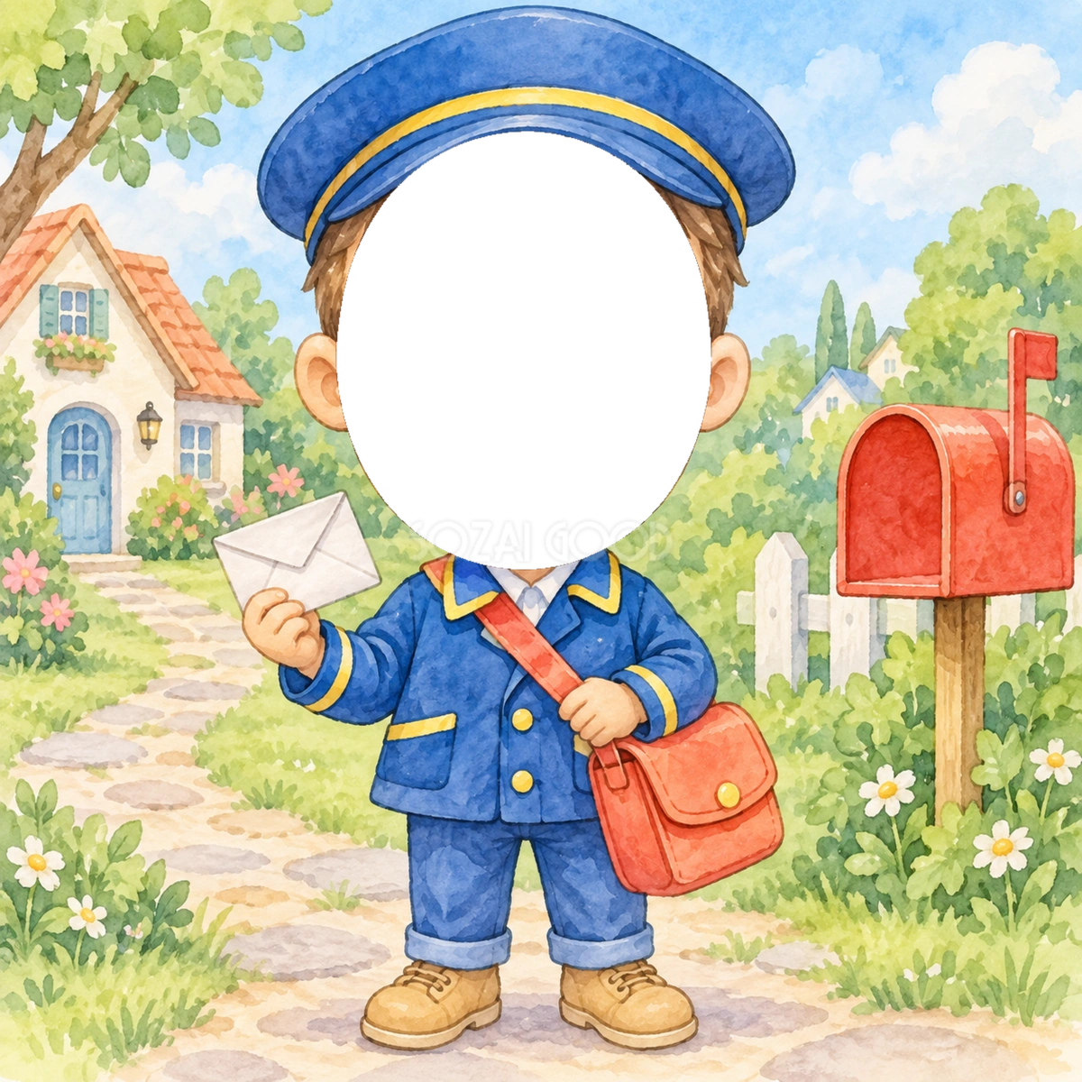 郵便屋さんになりきり写真フレーム|子ども向けのかわいい無料イラスト 98426