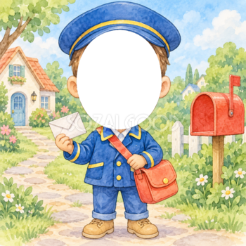 郵便屋さんになりきり写真フレーム｜子ども向けのかわいい無料イラスト 98426