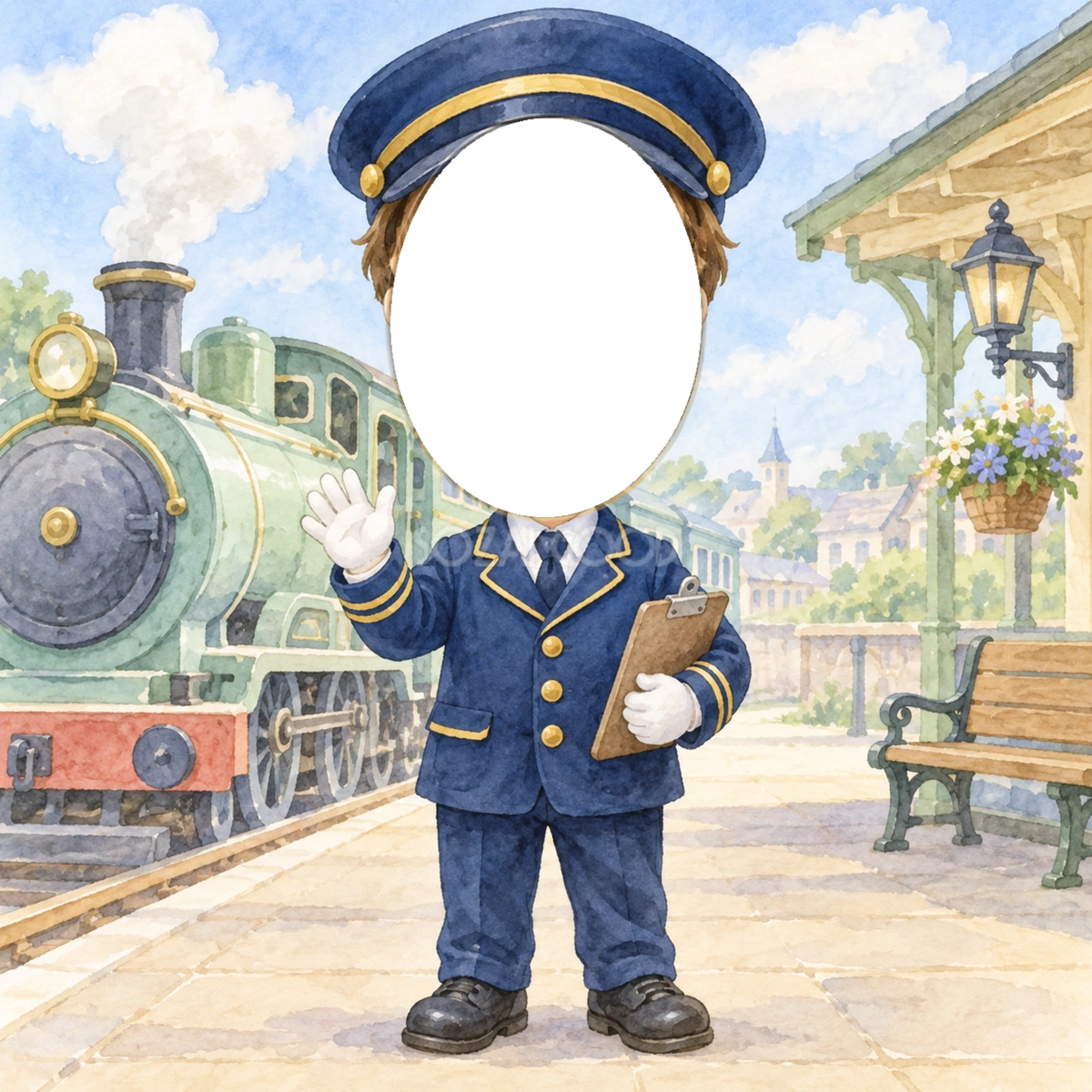 電車の運転士さんになりきり写真フレーム|子ども向けのかわいい無料イラスト 98427