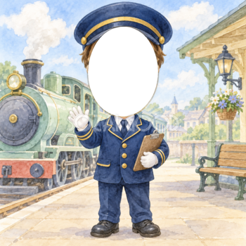 電車の運転士さんになりきり写真フレーム｜子ども向けのかわいい無料イラスト 98427