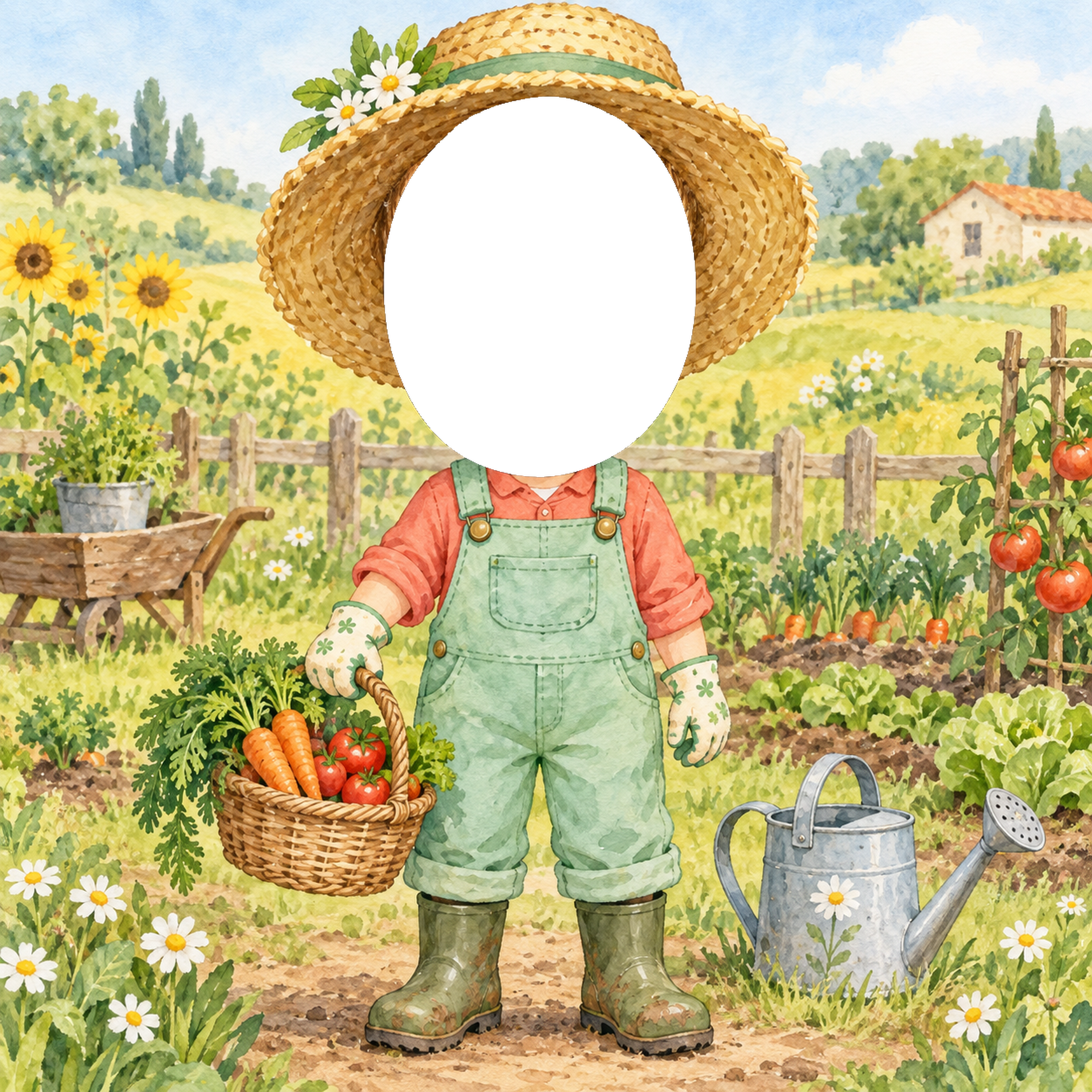 農家さんになりきり写真フレーム｜子ども向けのかわいい無料イラスト 98429に写真・文字を入れる