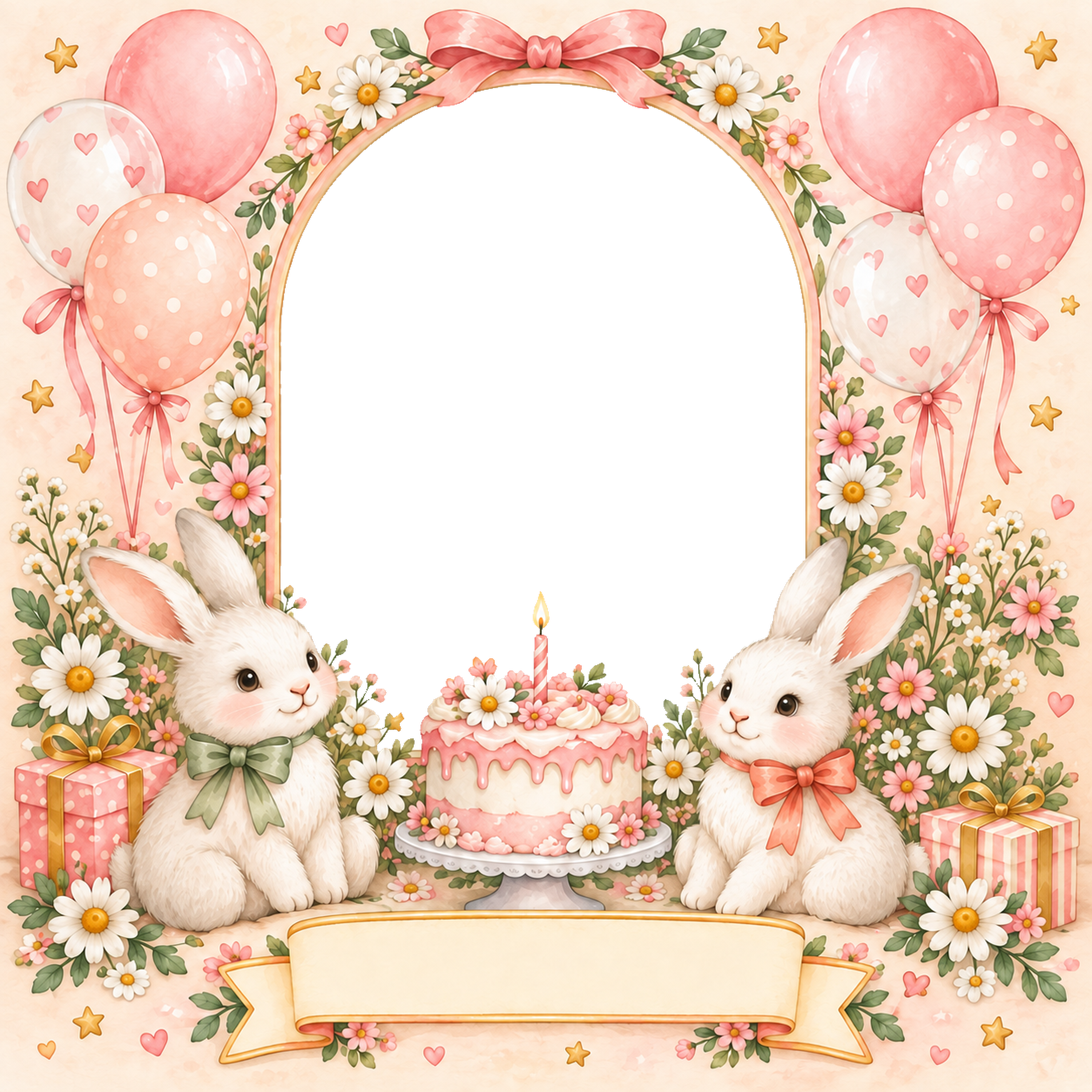 うさぎの誕生日会写真フレーム｜子どもの誕生日を祝うかわいい無料イラスト 98449に写真・文字を入れる