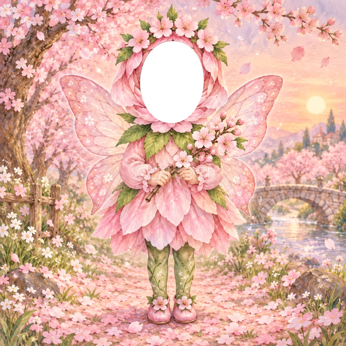 桜の妖精に変身する写真フレーム｜子ども向けのかわいい無料イラスト 98457