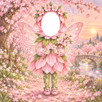 桜の妖精に変身する写真フレーム｜子ども向けのかわいい無料イラスト 98457