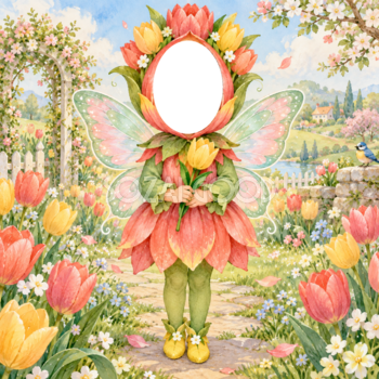 チューリップの妖精に変身する写真フレーム｜子ども向けのかわいい無料イラスト 98458