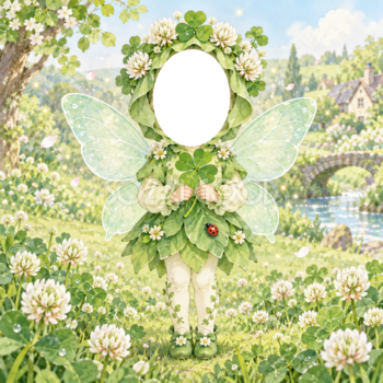 クローバーの妖精に変身する写真フレーム｜子ども向けのかわいい無料イラスト 98459