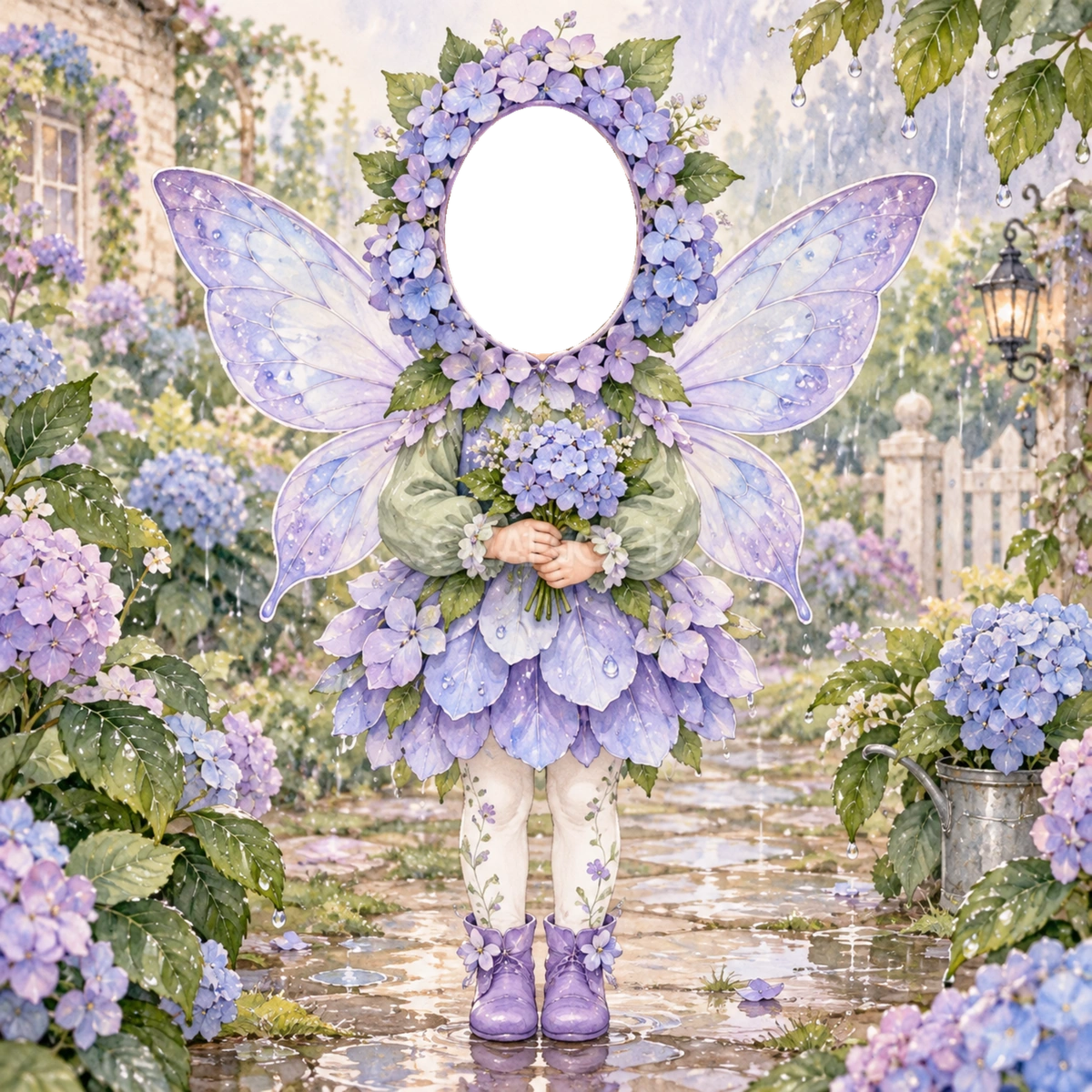 紫陽花の妖精に変身する写真フレーム｜子ども向けのかわいい無料イラスト 98461