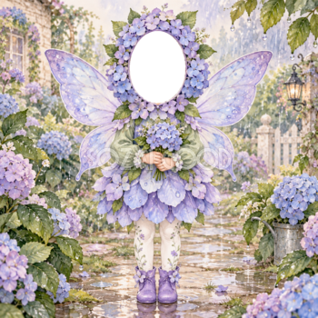 紫陽花の妖精に変身する写真フレーム｜子ども向けのかわいい無料イラスト 98461