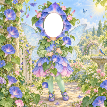 朝顔の妖精に変身する写真フレーム｜子ども向けのかわいい無料イラスト 98462