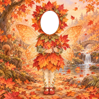 紅葉の妖精に変身する写真フレーム｜子ども向けのかわいい無料イラスト 98463