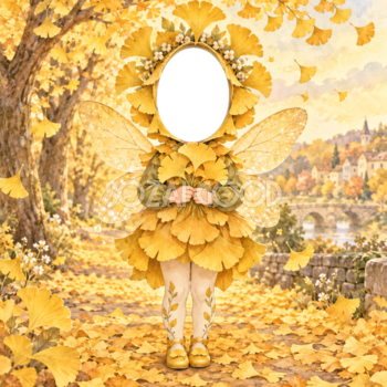 いちょうの妖精に変身する写真フレーム｜子ども向けのかわいい無料イラスト 98464