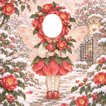 椿の妖精に変身する写真フレーム｜子ども向けのかわいい無料イラスト 98467