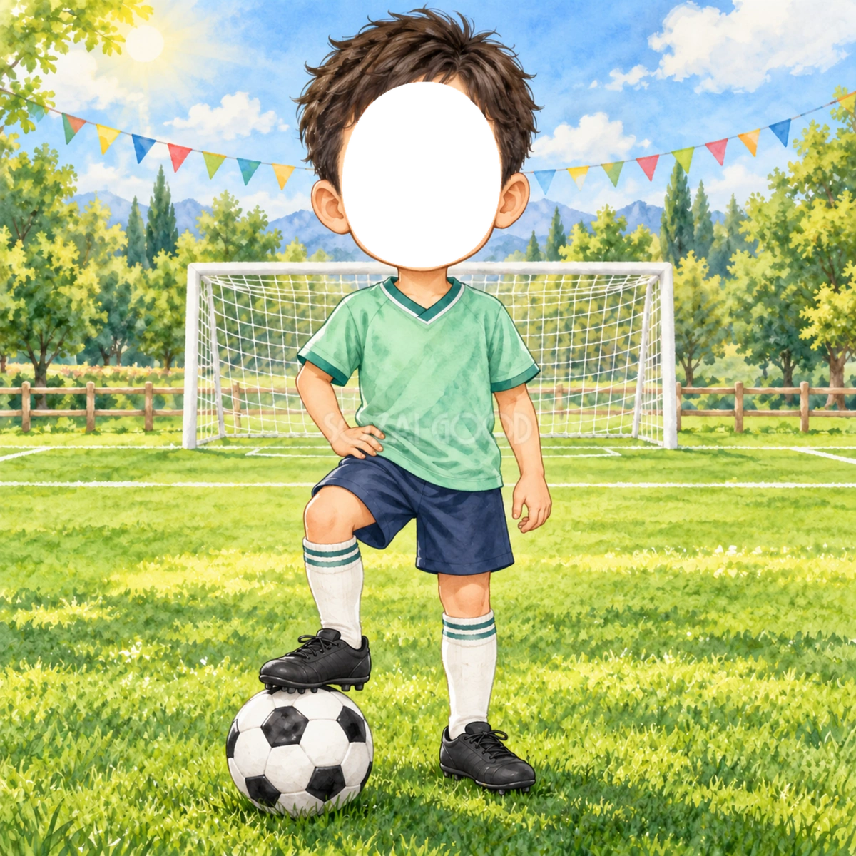 サッカー選手に変身する写真フレーム｜子ども向けのかわいい無料イラスト 98470