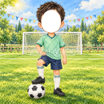 サッカー選手に変身する写真フレーム｜子ども向けのかわいい無料イラスト 98470