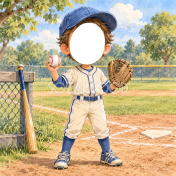 野球選手に変身する写真フレーム｜子ども向けのかわいい無料イラスト 98471
