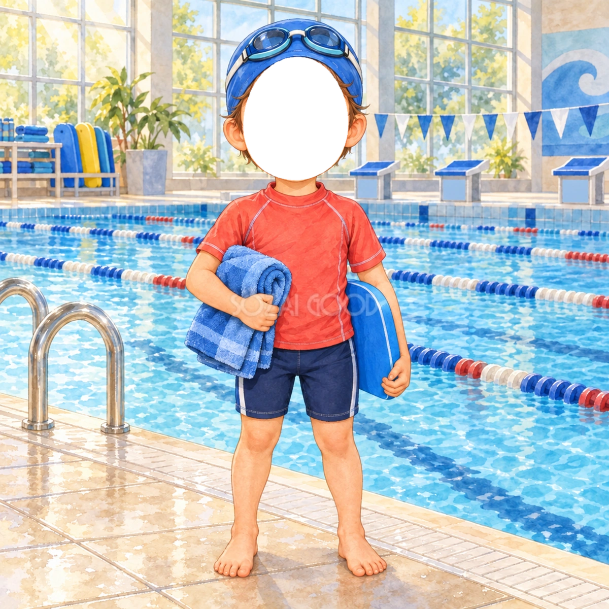 水泳選手に変身する写真フレーム|子ども向けのかわいい無料イラスト 98472