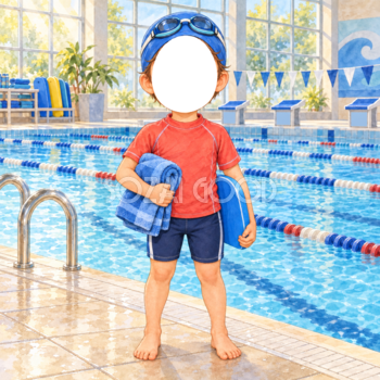 水泳選手に変身する写真フレーム｜子ども向けのかわいい無料イラスト 98472
