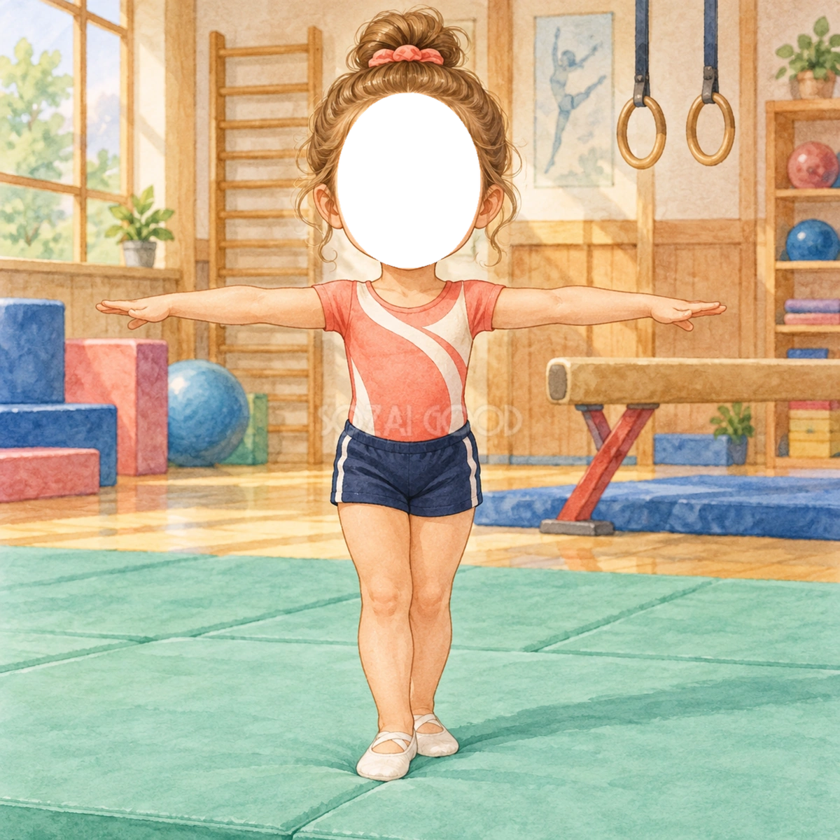 体操選手に変身する写真フレーム｜子ども向けのかわいい無料イラスト 98473