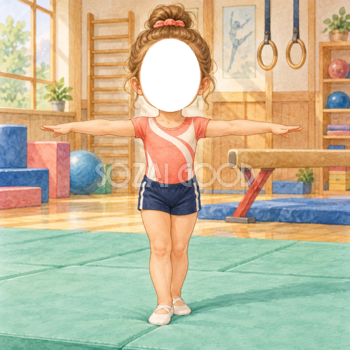 体操選手に変身する写真フレーム｜子ども向けのかわいい無料イラスト 98473