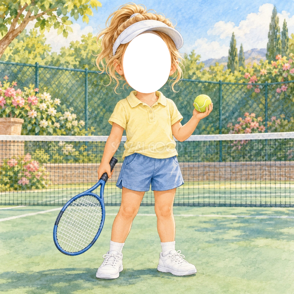 テニス選手に変身する写真フレーム｜子ども向けのかわいい無料イラスト 98476