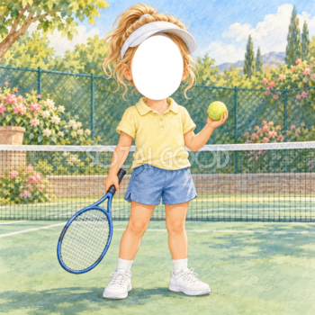 テニス選手に変身する写真フレーム｜子ども向けのかわいい無料イラスト 98476