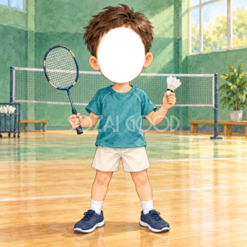 バドミントン選手に変身する写真フレーム｜子ども向けのかわいい無料イラスト 98477
